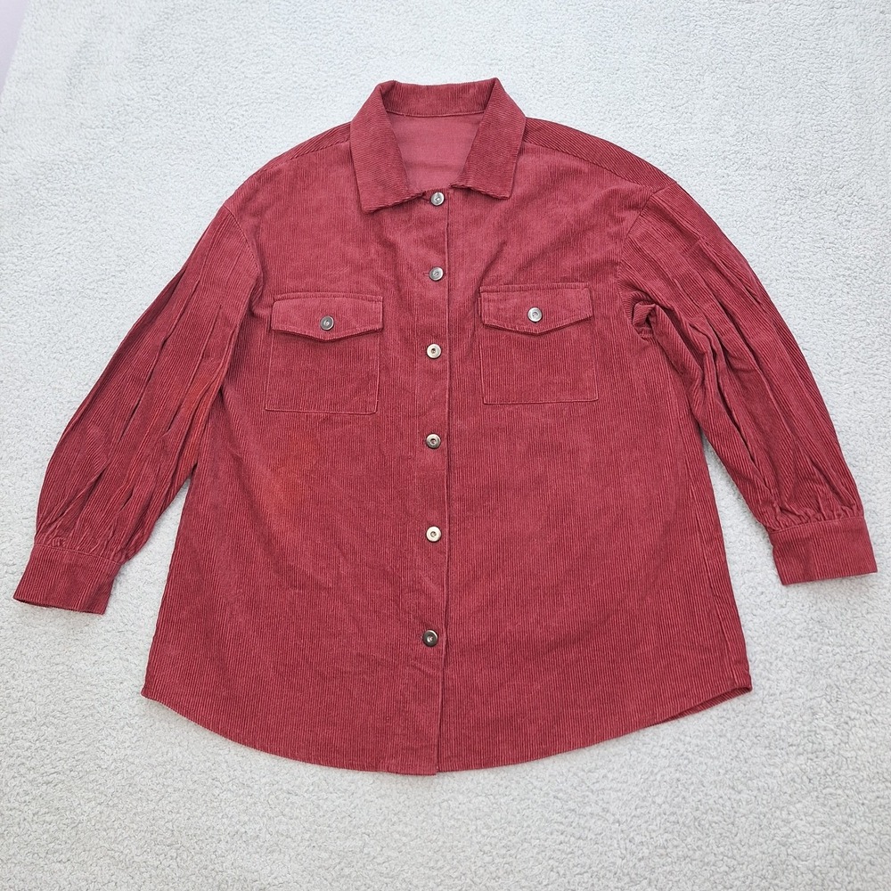 Burgundy Corduroy Shirt Womens Small Button Front Oversized Shacket